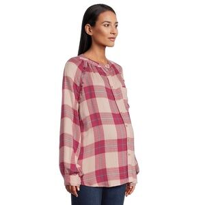 Women's Maternity Button Front Shirt with Long Sleeves